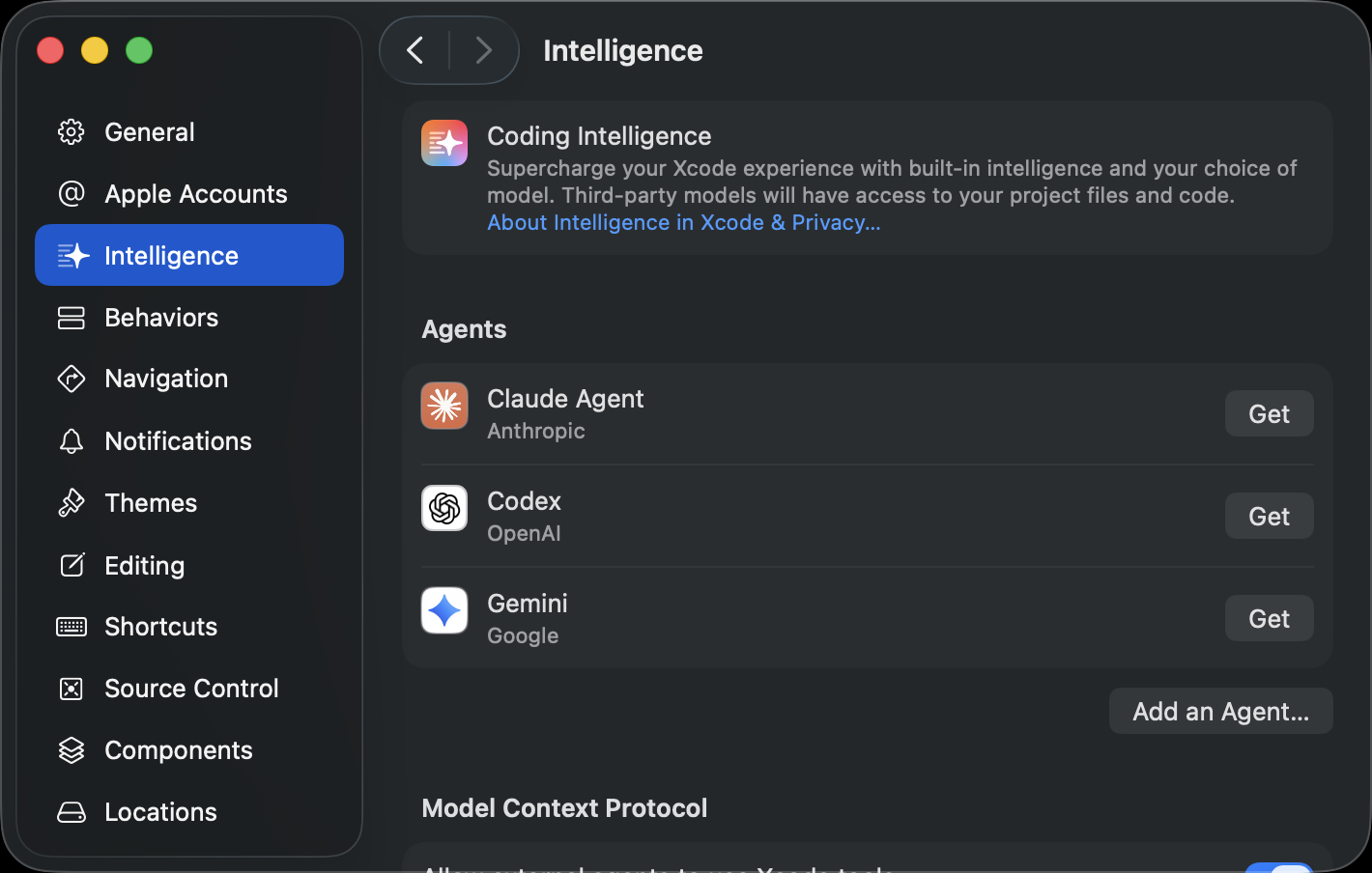 Xcode Intelligence settings