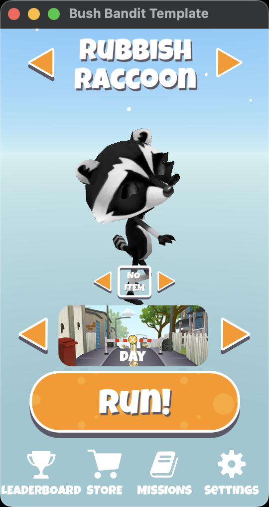 Rubbish Raccoon title screen in Unity
