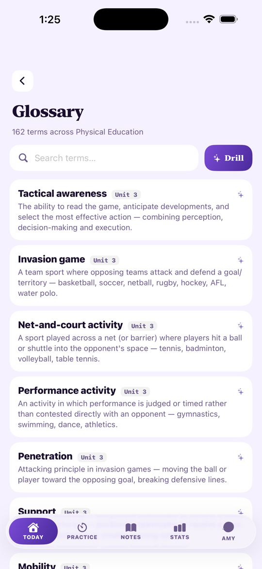 QCAA Study Physical Education — Glossary