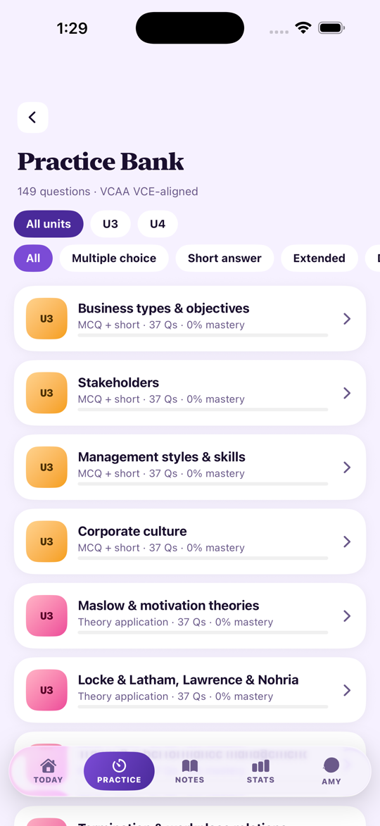 VCE Study Business Management — Practice Bank