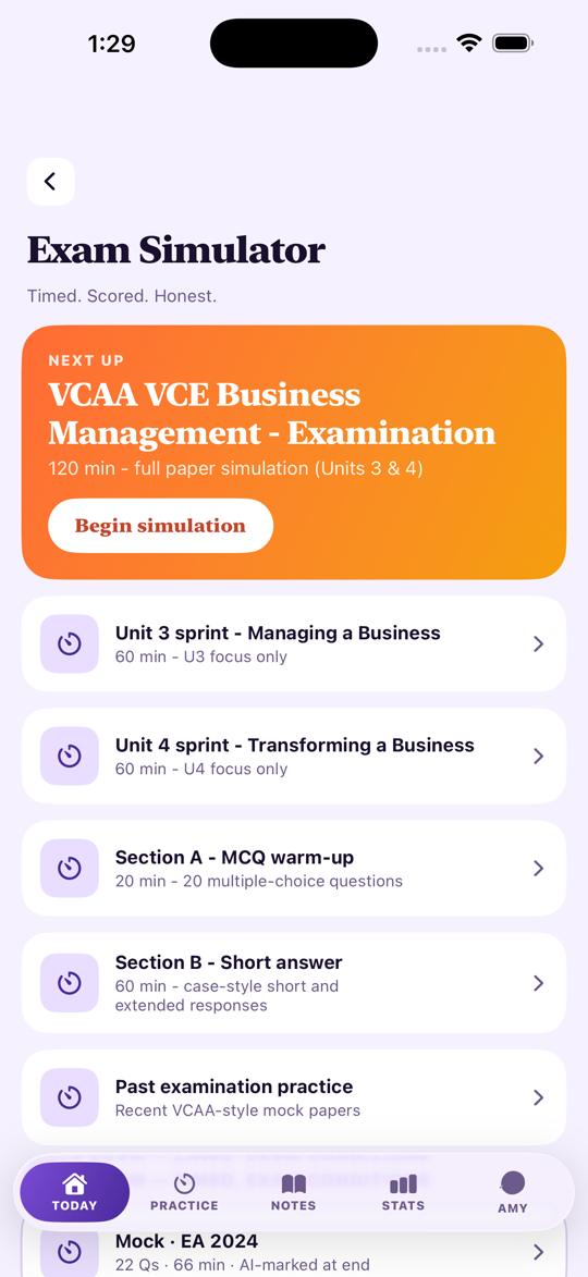 VCE Study Business Management — Mock Exam